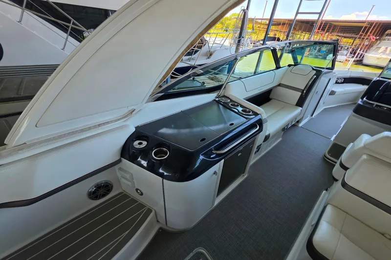 Slide: The Image of 2020 Formula 350 Crossover Bowrider OB interior with luxurious seating and sleek design. - 21