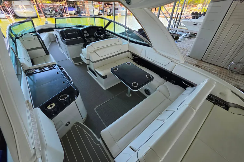 Slide: The Image of 2020 Formula 350 Crossover Bowrider OB interior with luxurious seating and sleek design. - 17