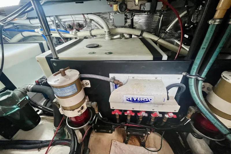 Slide: The Image of Engine room of 2001 Little Harbor Whisper Jet 38 Prop with Reverso oil change system. - 44