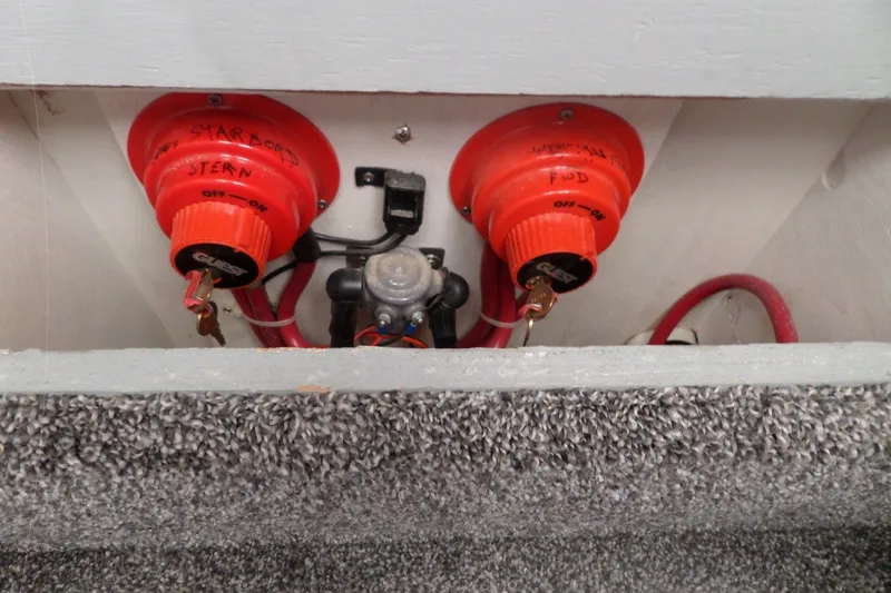 Slide: The Image of Battery switches on a 1994 Silverton 34 Aft Cabin Motor Yacht. - 56