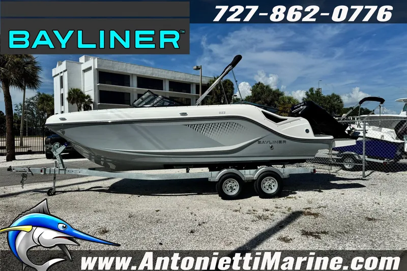 Slide: The Image of 2026 Bayliner D22 boat on trailer at Antonietti Marine dealership. - 4