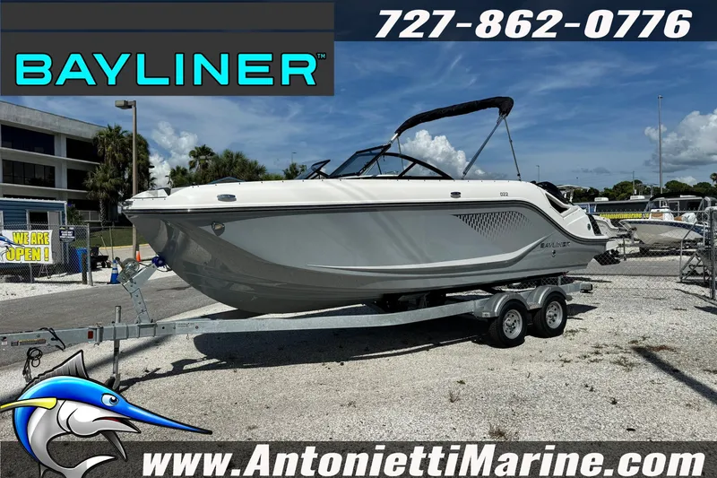 Slide: The Image of 2026 Bayliner D22 boat on trailer at Antonietti Marine dealership. - 3
