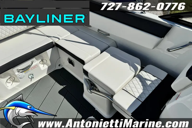 Slide: The Image of 2026 Bayliner D22 boat interior with white seating, featured by Antonietti Marine. - 27