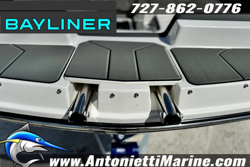 Slide: The Image of 2026 Bayliner D22 boat deck with logo and contact details for Antonietti Marine. - 8