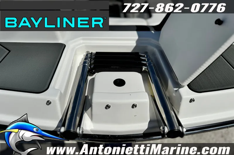 Slide: The Image of Bayliner D22 2026 boat ladder and deck, Antonietti Marine branding visible. - 9