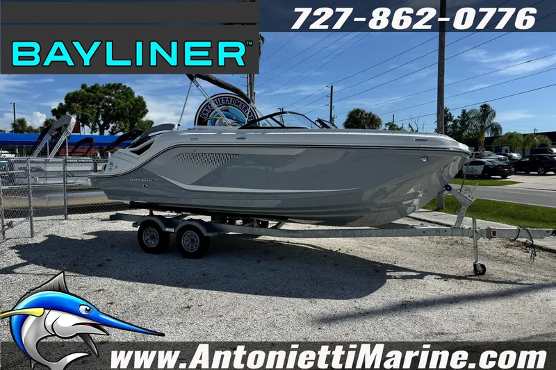 The Image of 2026 Bayliner D22 boat on trailer at Antonietti Marine dealership. - 1