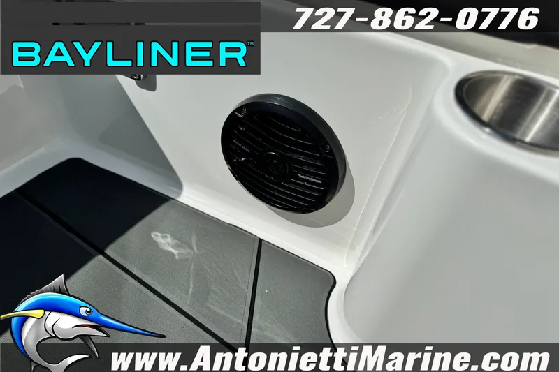 Slide: The Image of Bayliner D22 2026 boat interior with speaker and cup holder, Antonietti Marine branding. - 20