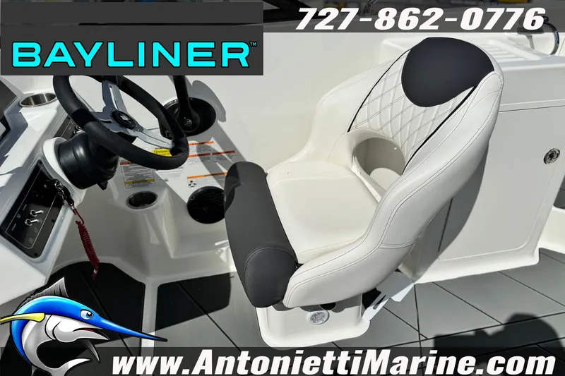 Slide: The Image of 2026 Bayliner D22 boat interior with steering wheel and luxurious seating. - 24