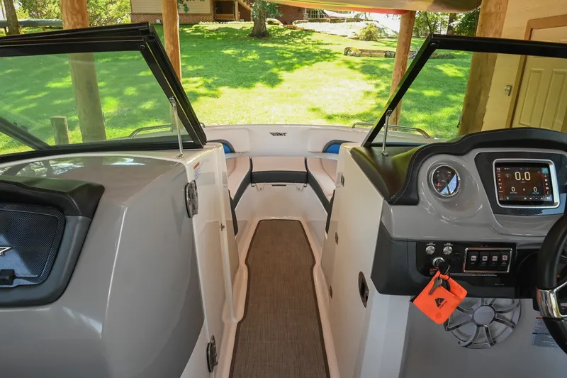 Slide: The Image of 2019 Chaparral Vortex 2430 VRX boat interior with modern dashboard and seating. - 41