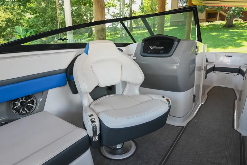 Slide: The Image of Interior of 2019 Chaparral Vortex 2430 VRX boat with modern seating and dashboard. - 34