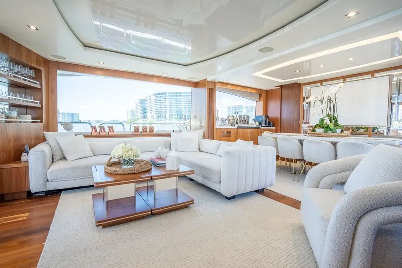 Slide: The Image of Luxurious interior of 2019 Sunseeker 86 Yacht with elegant seating and modern decor. - 65