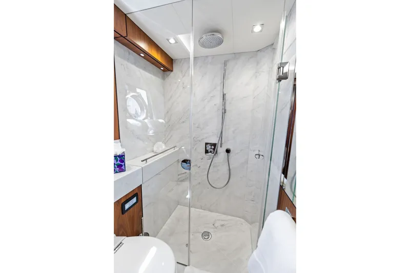 Slide: The Image of Luxurious marble shower in 2019 Sunseeker 86 Yacht bathroom. - 86