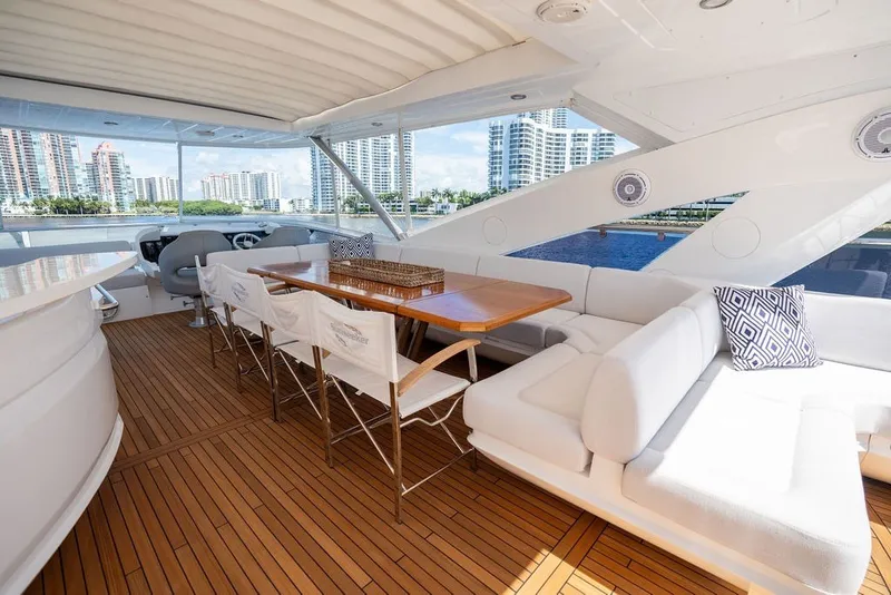Slide: The Image of Luxurious Sunseeker 86 Yacht 2019 interior with elegant seating and dining area. - 45
