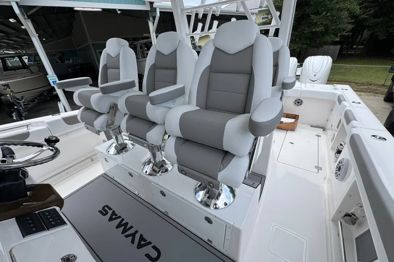 Slide: The Image of Luxury seating on 2027 Caymas 401 DR boat, featuring sleek design and modern amenities. - 36