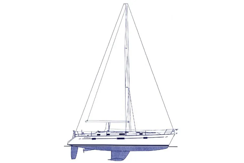 Slide: The Image of Blueprint of 1999 Beneteau Oceanis 411 Celebration sailboat, side view. - 1