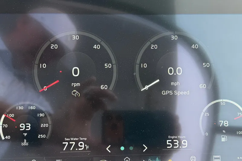Slide: The Image of Dashboard of 2024 Regal LS9 showing RPM, GPS speed, and sea water temperature. - 26