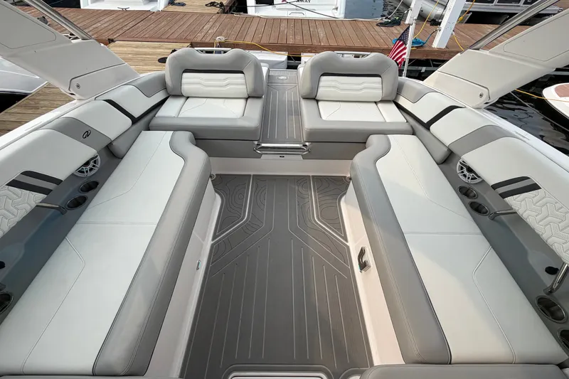 Slide: The Image of Luxurious interior of 2024 Regal LS9 boat with spacious seating and elegant design. - 13