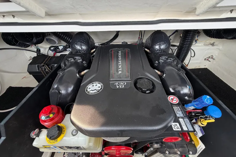 Slide: The Image of 2024 Regal LS9 engine compartment featuring a Volvo Penta 430 V8 engine. - 38