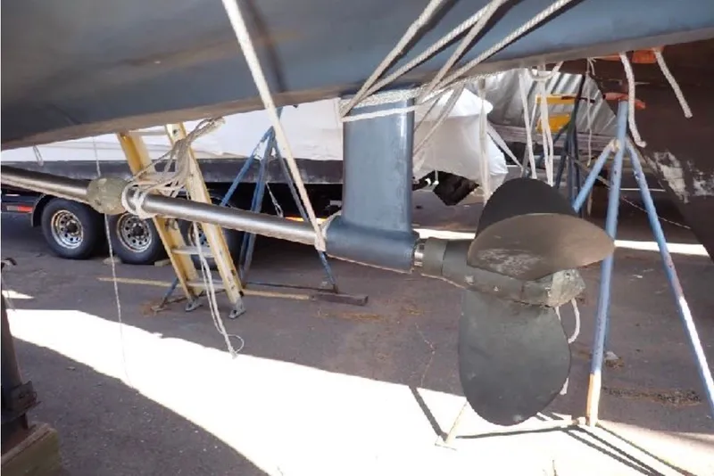 Slide: The Image of Propeller and rudder of a 1987 Tartan 34-2 sailboat on a trailer. - 12