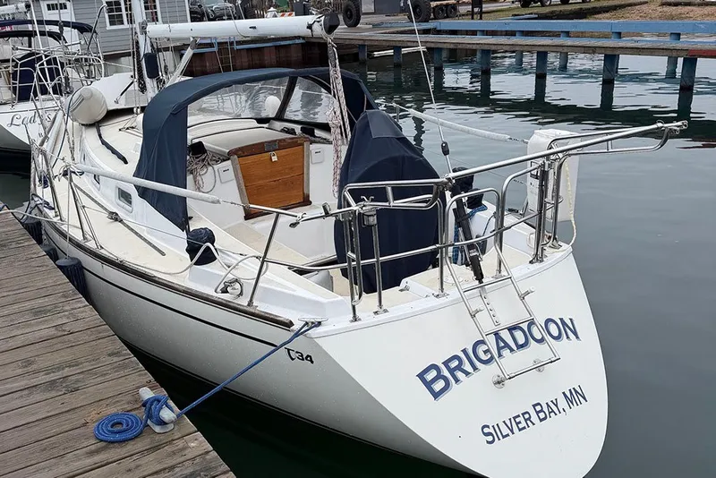 Slide: The Image of 1987 Tartan 34-2 sailboat named Brigadoon docked at Silver Bay, MN marina. - 3