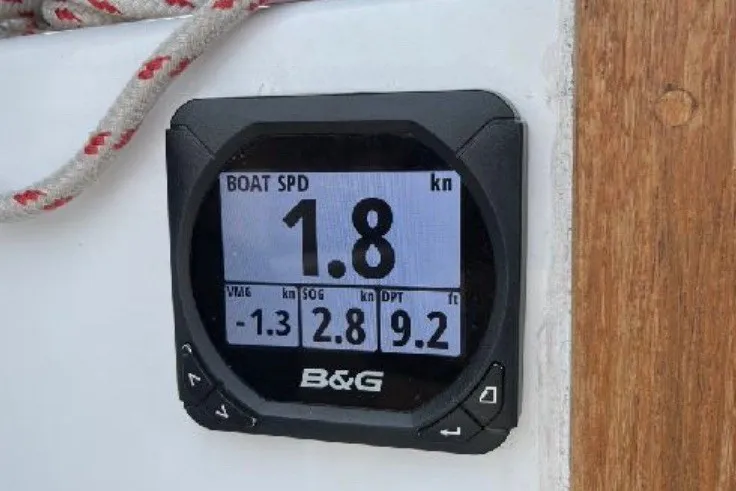 Slide: The Image of Boat speed display on 1987 Tartan 34-2, showing 1.8 knots. - 11