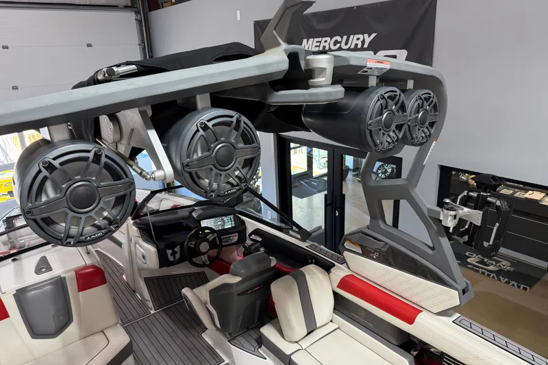 Slide: The Image of 2019 Nautique Super Air Nautique G25 interior with advanced audio system and sleek design. - 39