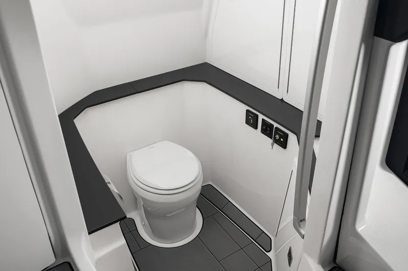 Slide: The Image of Manufacturer Provided Image: 2024 Aviara AV32 I/O boat interior bathroom with modern fixtures. - 17