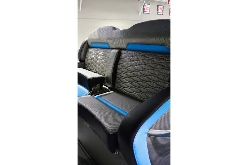 Slide: The Image of 2025 Sunsation 32 CCX interior seats with modern design and blue accents. - 30