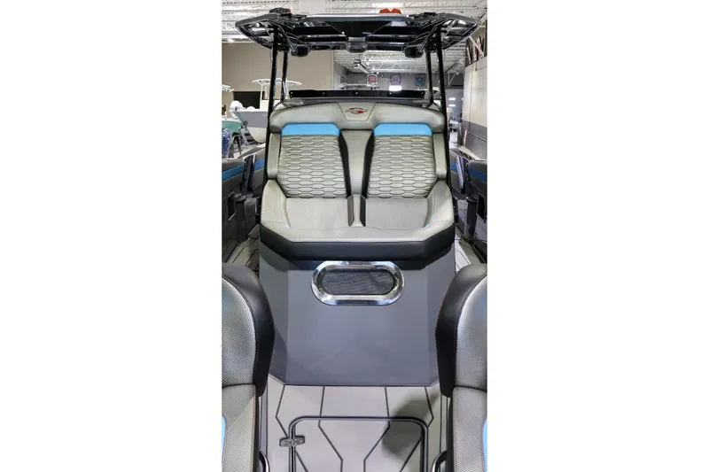 Slide: The Image of 2025 Sunsation 32 CCX boat interior with modern seating and sleek design. - 31