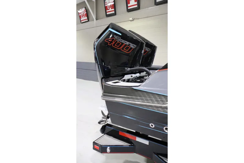 Slide: The Image of 2025 Sunsation 32 CCX boat with powerful Racing 400 outboard engines. - 12