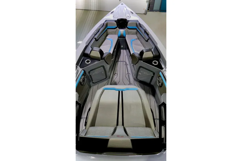 Slide: The Image of 2025 Sunsation 32 CCX boat interior with sleek seating and modern design. - 34