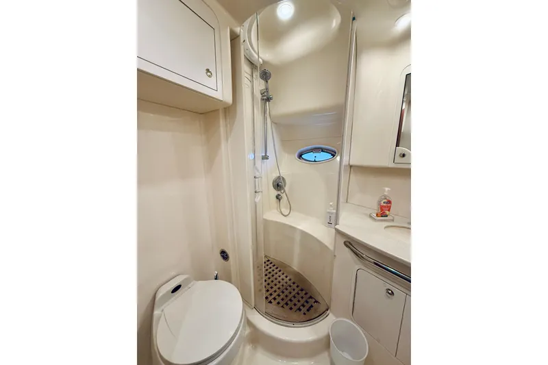 Slide: The Image of Bathroom interior of 2003 Sea Ray 480 Motor Yacht with shower and toilet. - 51
