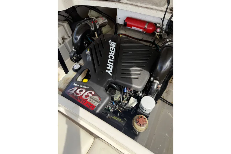 Slide: The Image of Engine compartment of a 2006 Sea Ray 270 SLX with a Mercury 496 MAG HO engine. - 5