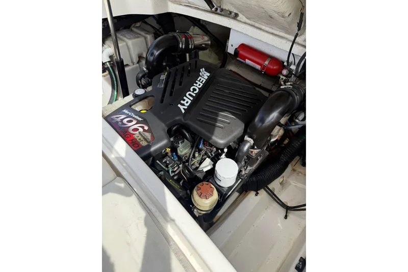 Slide: The Image of Engine compartment of a 2006 Sea Ray 270 SLX with MerCruiser 496 MAG HO engine. - 11
