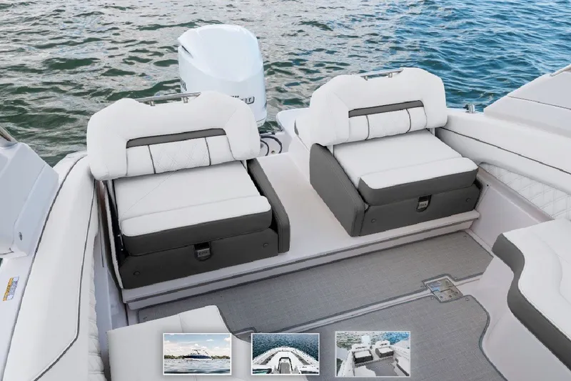 Slide: The Image of Luxurious seating on 2026 Regal LX6 boat, featuring modern design and comfortable upholstery. - 2