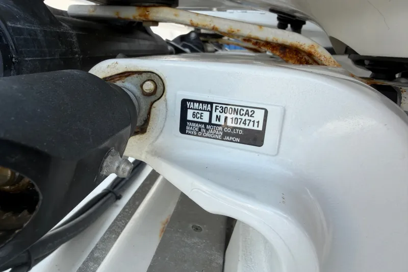 Slide: The Image of Yamaha motor label on 2021 Caymas 341 CC boat engine component. - 70