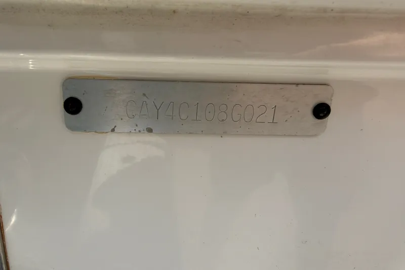Slide: The Image of 2021 Caymas 341 CC boat identification plate with serial number. - 67