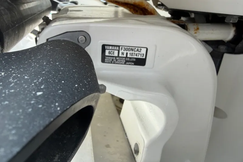 Slide: The Image of Yamaha F300NCA2 engine detail on 2021 Caymas 341 CC boat. - 69