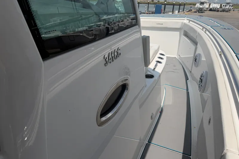 Slide: The Image of 2021 Caymas 341 CC boat interior with sleek design and modern features. - 18