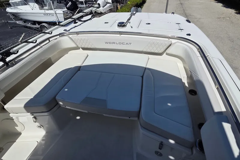 Slide: The Image of 2025 World Cat 260 CC-X boat interior with spacious seating and elegant design. - 38