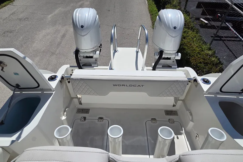 Slide: The Image of 2025 World Cat 260 CC-X boat with dual engines and spacious deck layout. - 40