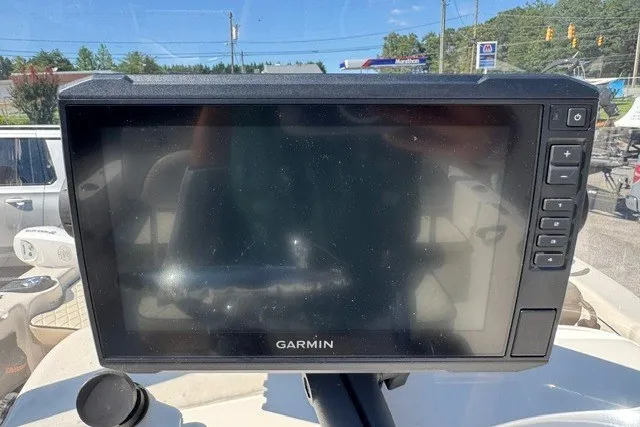 Slide: The Image of Garmin GPS device on a 2021 Carolina Skiff 19 LS boat dashboard. - 21