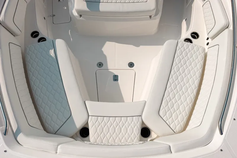 Slide: The Image of Luxurious seating area on 2027 Pursuit S 328 Sport boat with quilted upholstery. - 22