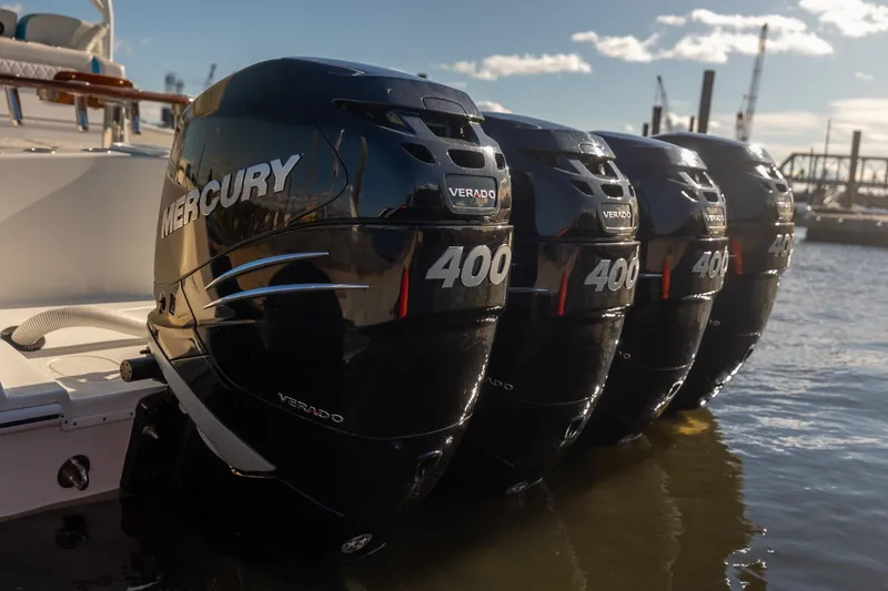 Slide: The Image of Four Mercury Verado 400 outboard engines on a 2018 Yellowfin 39 Offshore boat. - 15