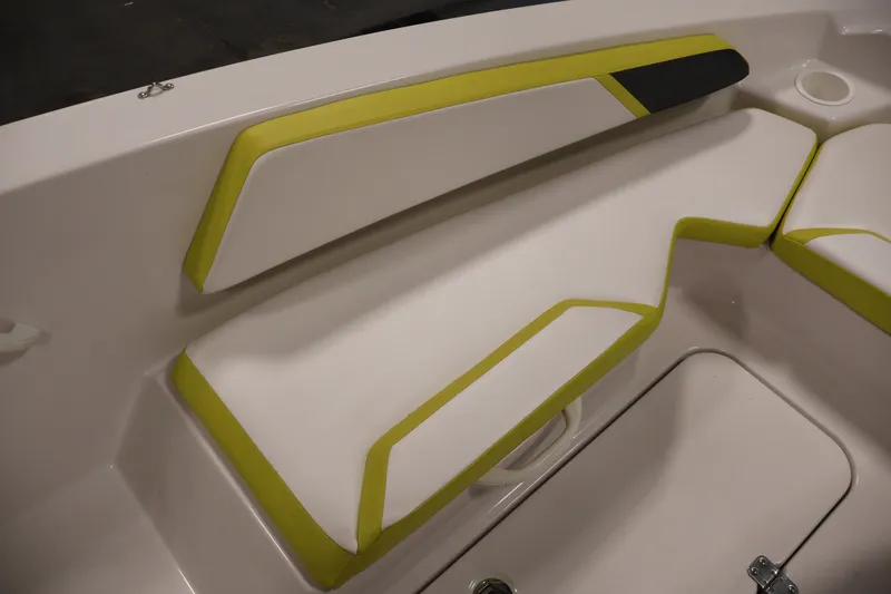 Slide: The Image of 2017 Scarab 165 G boat interior with white and lime green seating. - 13