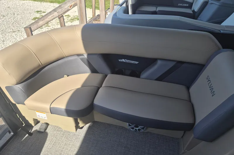 Slide: The Image of Luxurious seating on 2026 Sylvan X3 DLZ DH BAR pontoon boat, featuring elegant design and comfort. - 4