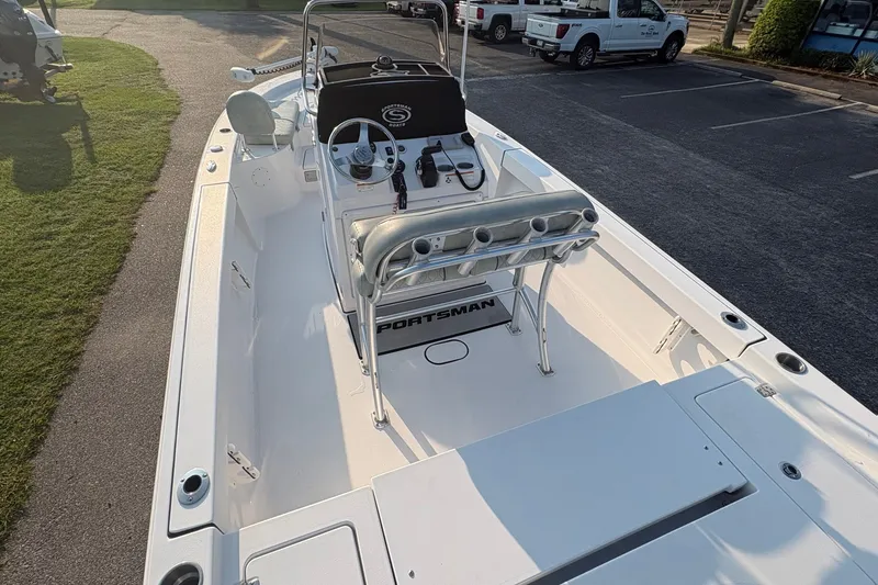 Slide: The Image of 2019 Sportsman Masters 227 Bay Boat with sleek design and spacious deck. - 12