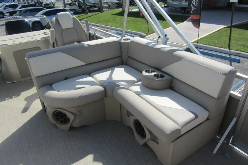 Slide: The Image of Luxurious seating on 2026 Tahoe Pontoon Sport 85 Rear Fish 21 boat. - 20