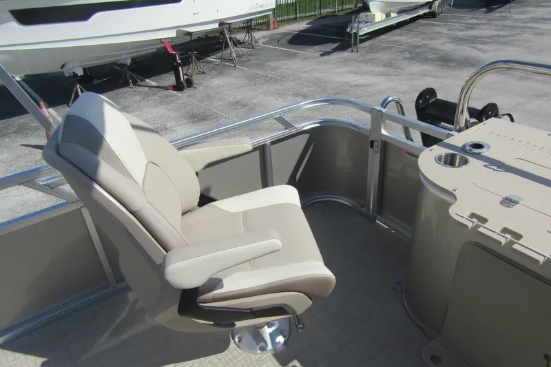Slide: The Image of 2026 Tahoe Pontoon Sport 85 Rear Fish 21 with comfortable seating and fishing setup. - 25