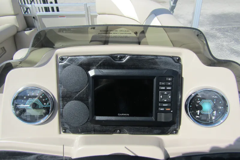 Slide: The Image of Dashboard of 2026 Tahoe Pontoon Sport 85 Rear Fish 21 with Garmin display. - 18